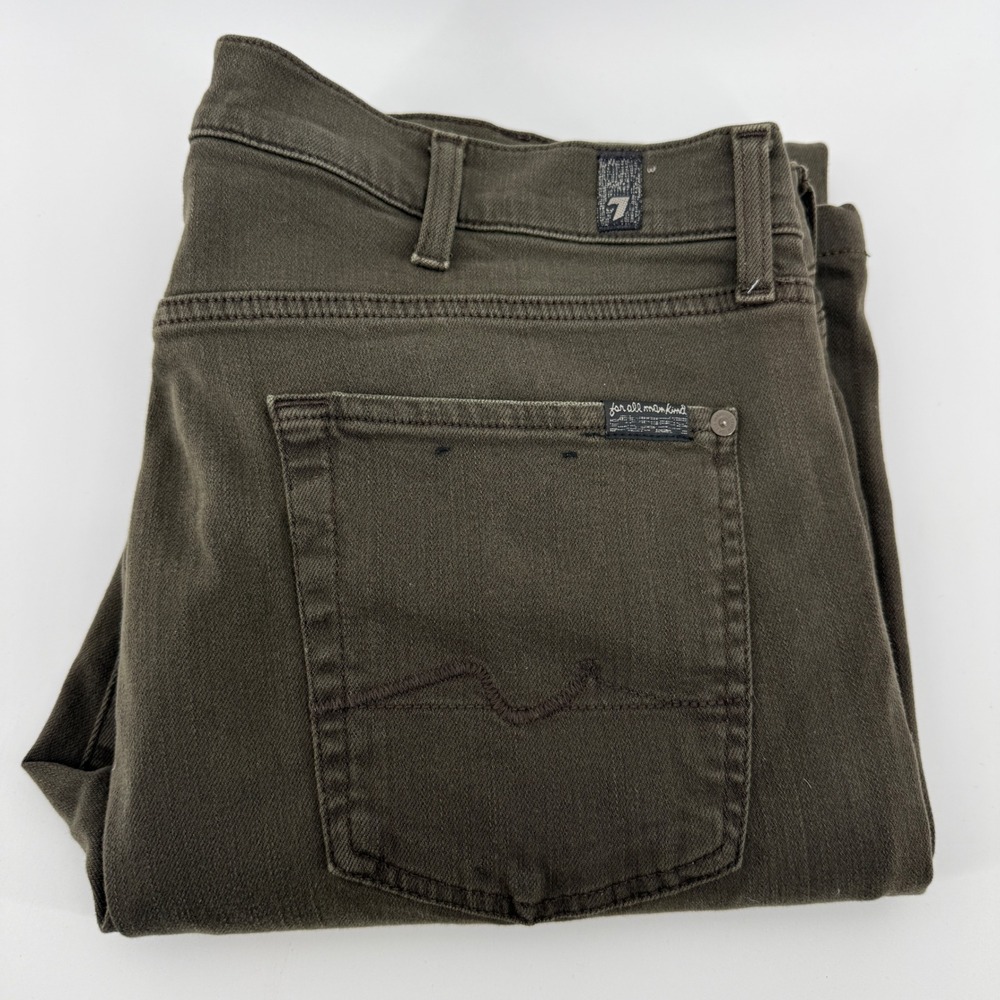 7 For All Mankind Slimmy Luxe Performance Jeans Olive Green Mens 38x31.5